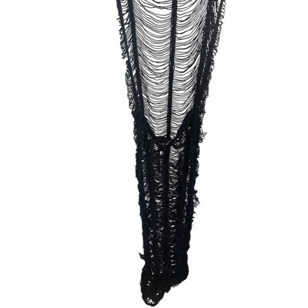 PrettyLittleThing Beach Dress Womens XXL Black Tassel Knit Plus Boho Distressed - Picture 6 of 13